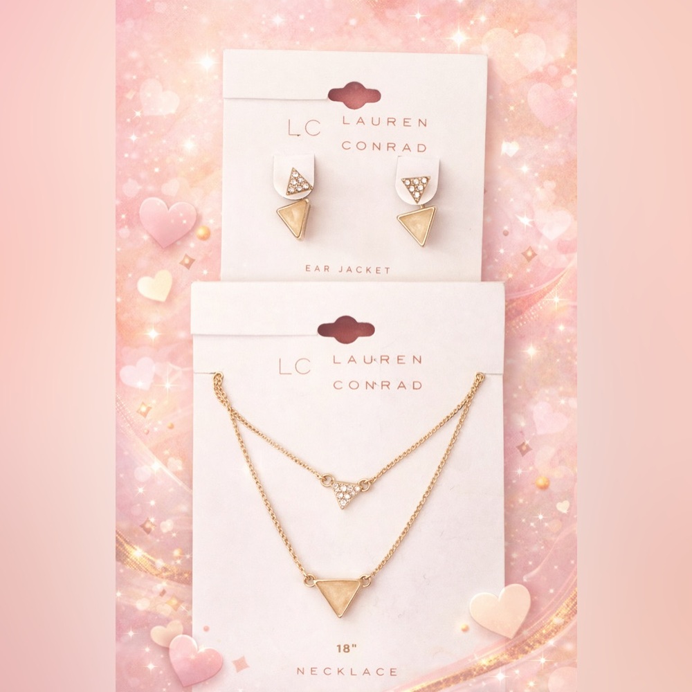 NWT LC Lauren Conrad Gold Triangle Necklace & Earrings Set